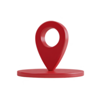 A red 3d location pin icon stands on circular base, symbolizing navigation and positioning. glossy finish adds modern touch, making it ideal for digital maps and apps png