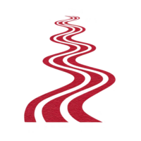 A winding red road with black edges creates dynamic and abstract visual, symbolizing journey or path. vibrant color and curvy design evoke movement and energy png