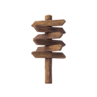 A wooden signpost with four blank directional arrows pointing in different directions, isolated on transparency background. rustic design evokes sense of adventure and exploration png