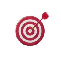 A red and white dartboard with single red dart hitting bullseye, symbolizing precision and success. image conveys sense of achievement and focus png