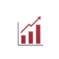 A red bar graph with upward arrow symbolizes growth and success, conveying positive trend in data or business performance. simple design emphasizes progress png