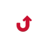 A red upward arrow in curved shape symbolizes direction or progress. simple design stands out against plain background, conveying sense of movement or improvement png