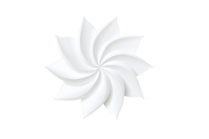A white, abstract flower like design with layered, curved petals creates sense of elegance and simplicity against transparency background png