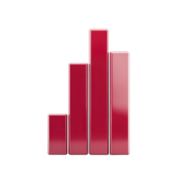 A 3d red bar graph with four vertical bars of varying heights, representing data visualization or statistical analysis. glossy finish adds modern and professional touch png