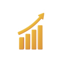 A yellow 3d bar chart icon with upward arrow symbolizes growth and success, often used in business and finance contexts to represent increasing trends or positive performance png
