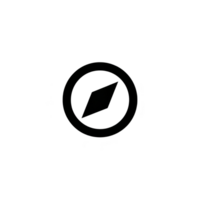 A simple black and white compass icon with circular design and central diamond shaped pointer. minimalist style emphasizes direction and navigation png