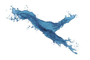 A dynamic splash of blue water captured mid air, showcasing fluid motion and energy. water appears vibrant and lively, with droplets scattered around, creating sense of movement png