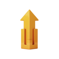 A 3d orange arrow pointing upwards symbolizes growth and progress, featuring glossy finish and modern design. arrow is isolated transparency background, emphasizing its vibrant color and sleek shape png