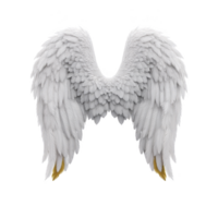 A pair of large, detailed white angel wings with soft feathers and subtle golden tips, isolated on transparent background, evokes sense of purity and grace png