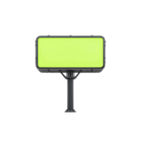 A bright green rectangular sign with black frame and stand, isolated on transparency background. sign is designed for customizable messages, ideal for advertising or informational purposes png