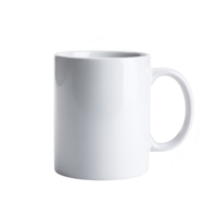 A plain white ceramic mug with glossy finish, perfect for hot beverages like coffee or tea. simple design makes it versatile for any kitchen or office setting png