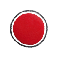 A vibrant red circle with textured surface is encircled by rough, hand drawn black outline, creating bold and striking visual contrast png