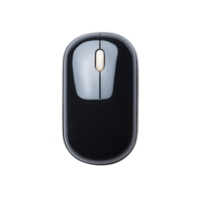 A sleek black wireless computer mouse with glossy finish and ergonomic design, perfect for modern office setups and efficient navigation png
