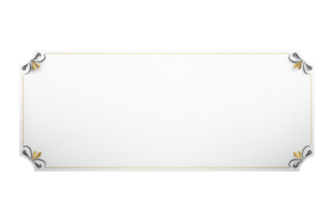 An elegant white rectangular frame with ornate corner designs in gold and black, perfect for invitations or certificates. minimalist style adds touch of sophistication to any formal document png