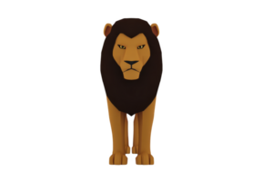A 3d illustration of lion with dark mane standing confidently, showcasing its majestic and powerful presence. lion expression is serious and focused png