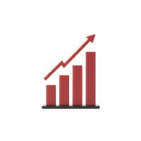 A 3d red bar chart with upward arrow symbolizes growth and success, set against plain background. bars increase in height from left to right, indicating positive progress png