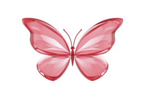 A vibrant pink butterfly with glossy, reflective surface and symmetrical wings, creating sense of elegance and beauty. butterfly design is simple yet striking, capturing attention png