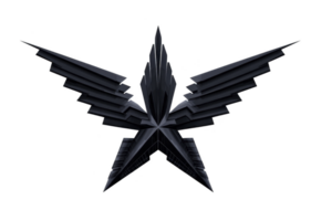 A sleek, angular black geometric shape resembling stylized bird or winged emblem, set against transparent background. design is sharp and modern, evoking sense of power and elegance png