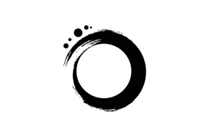 A this features minimalist black circular brushstroke design with three smaller dots, evoking sense of simplicity and balance. design is set against transparent background png