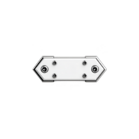 A white, hexagonal shaped object with metallic border and multiple circular elements is centered transparency background. design is sleek and modern, suggesting technological or decorative purpose png