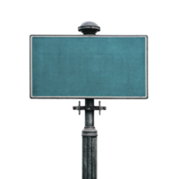 A blank teal street sign mounted on black metal pole, ready for customization or directional information. sign is isolated on transparency background, emphasizing its simplicity and potential use png