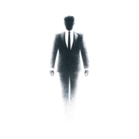 A silhouette of man in suit stands against transparency background, exuding mysterious and professional aura. figure is depicted in minimalist style, emphasizing form and posture png