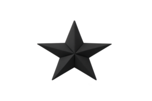 A black 3d star with smooth surface is centered on transparency background, creating minimalist and modern design. star sharp edges and sleek appearance give it contemporary feel png