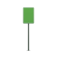 A blank green rectangular road sign stands on single metal pole, isolated on transparency background. sign is empty, allowing for customizable text or symbols, and is commonly used for directions png