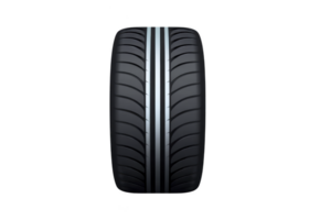 A black car tire with sleek tread pattern is shown against transparency background, highlighting its design and texture. tire appears new and suitable for various vehicles png