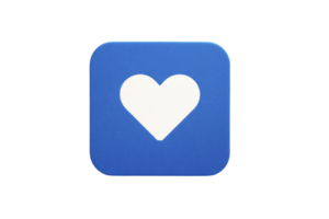 A blue square icon with white heart symbol in center, representing love or like, is displayed on plain background. design is simple and modern, often used in digital interfaces png