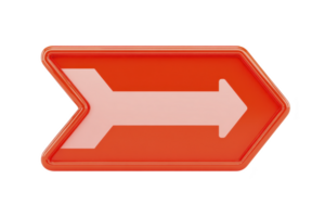 A bright red arrow sign with bold white arrow pointing to right, symbolizing direction or movement. sign has glossy finish, making it eye catching and clear png