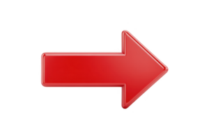 A shiny red arrow pointing to right, symbolizing direction or movement. glossy finish adds modern touch, making it suitable for digital interfaces or presentations png
