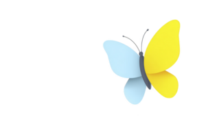 Vibrant butterfly with blue and yellow wings gracefully flutters against transparency background, symbolizing transformation and freedom. minimalist design adds touch of elegance png