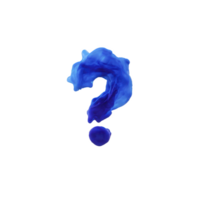 Vibrant blue question mark made of swirling ink appears against transparency background, creating sense of mystery and curiosity. fluid motion of ink adds dynamic and artistic touch png