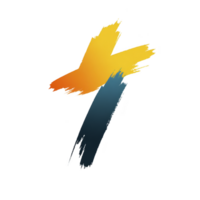 A this features dynamic brushstroke design with vibrant yellow and blue colors, creating bold and artistic impression. brushstroke appears to be painted with gradient effect, blending colors png
