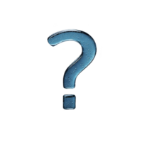 Blue question mark with glossy, water droplet texture stands out against transparent background, symbolizing inquiry and curiosity png