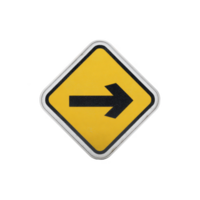 Yellow diamond shaped traffic sign with black right arrow indicates right turn ahead. sign is isolated on transparency background, emphasizing its clear and simple design png