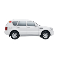 A white suv is shown side view, highlighting its sleek design and modern features. vehicle is parked, showcasing its wheels and windows clearly. suv appears spacious and suitable for family or off png