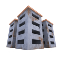 A three abandoned, weathered buildings with rusted surfaces and empty windows stand side by side, evoking sense of decay and desolation png