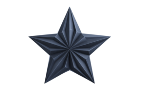 A 3d geometric star with metallic finish and intricate facets creates modern and stylish design. dark color adds sleek and sophisticated touch png