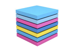 A stack of colorful sticky notes in blue, pink, and yellow is neatly arranged, creating vibrant and organized appearance. layers of paper are perfect for reminders and notes png