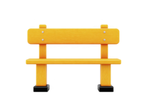Simple wooden bench with bright yellow finish, featuring backrest and sturdy legs, isolated on transparency background. bench exudes cheerful and inviting vibe png