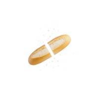 Sliced baguette with crumbs scattered around on transparency background, showcasing fresh and appetizing look. bread texture and golden crust are highlighted, creating rustic feel png