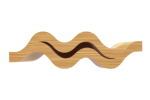 Wavy wooden sculpture with layered textures and smooth finish, showcasing blend of light and dark wood tones. abstract design creates sense of movement and elegance png
