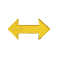 Yellow double headed arrow symbol on transparency background, representing direction and choice. arrow is textured, giving it slightly worn appearance png