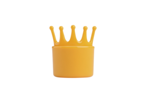 Yellow container with crown shaped lid, symbolizing royalty and elegance, stands out against transparency background. vibrant color and unique design make it eye catching png
