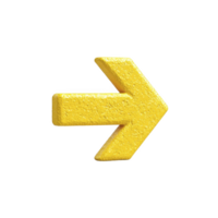 Bright yellow 3D arrow pointing to right, with textured surface, stands out against plain background, symbolizing direction and movement png