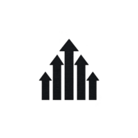 A set of five black arrows pointing upwards symbolizes growth, progress, or increase. minimalist design on transparent background conveys sense of upward movement and positive change png