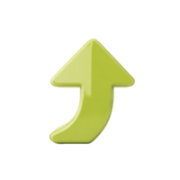 A shiny, green, curved arrow pointing upwards on transparent background, symbolizing growth or progress. arrow has glossy finish, giving it modern and dynamic appearance png