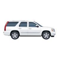 A white suv with tinted windows and chrome accents is shown in side view, highlighting its sleek design and spacious interior. vehicle features alloy wheels and roof rails png